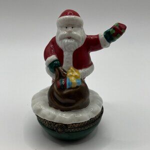 Vintage Santa Claus with Gift Bag Collectible PHB Trinket Box Ceramic
